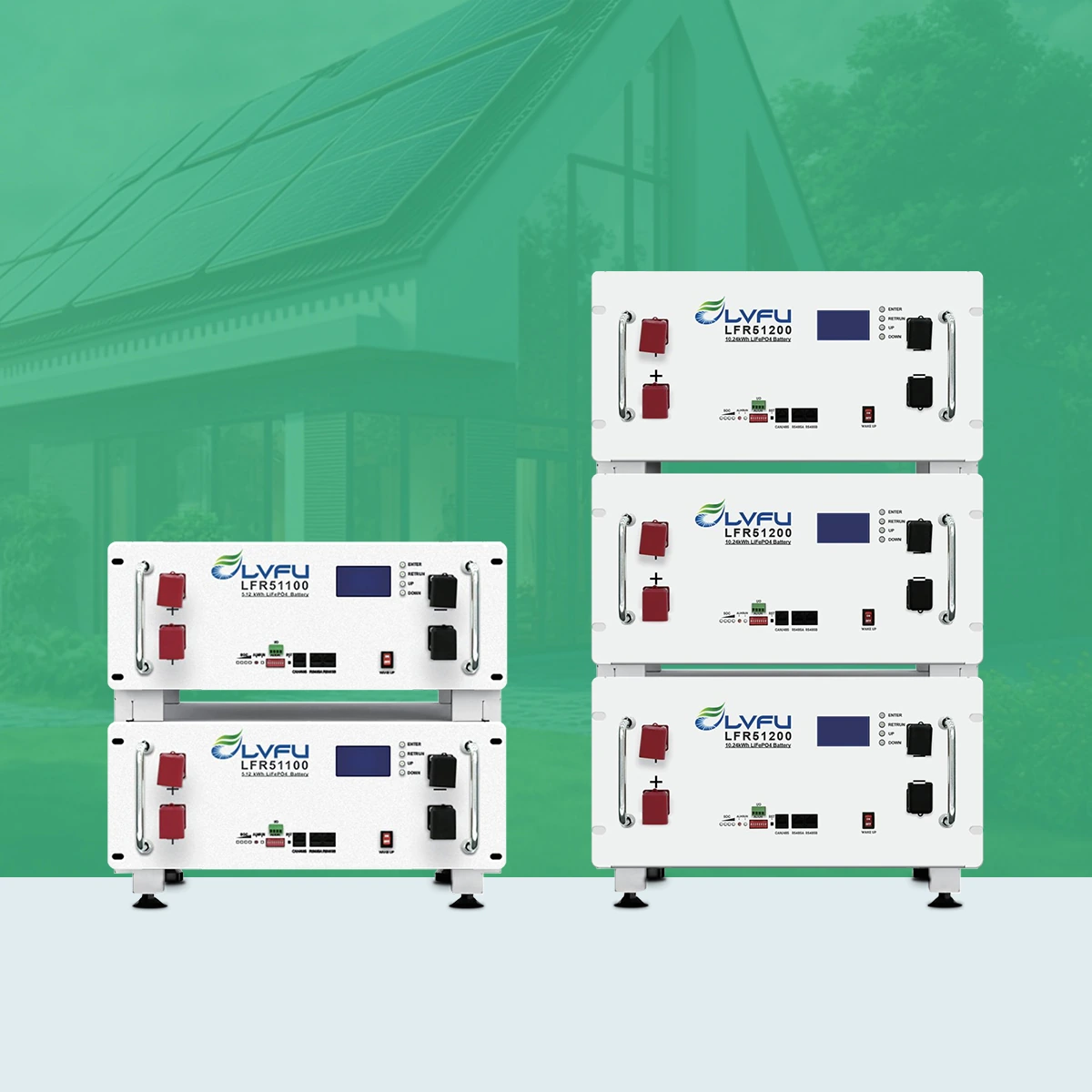 Baterai lithium LiFePO4 rack-mounted LVFU seri LFR untuk energy storage PLTS rumah, dipasang Solar Panel Mandiri