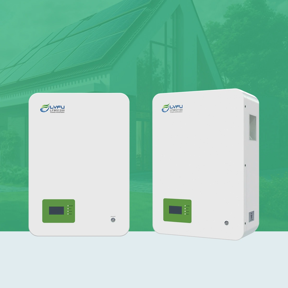 Baterai lithium LiFePO4 wall-mounted LVFU seri LFW untuk energy storage PLTS rumah, dipasang Solar Panel Mandiri