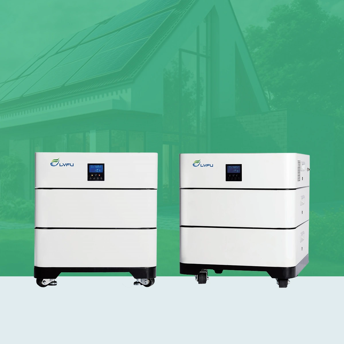 Baterai lithium LiFePO4 stacked LVFU seri LFS dengan inverter terintegrasi untuk energy storage PLTS rumah, dipasang Solar Panel Mandiri